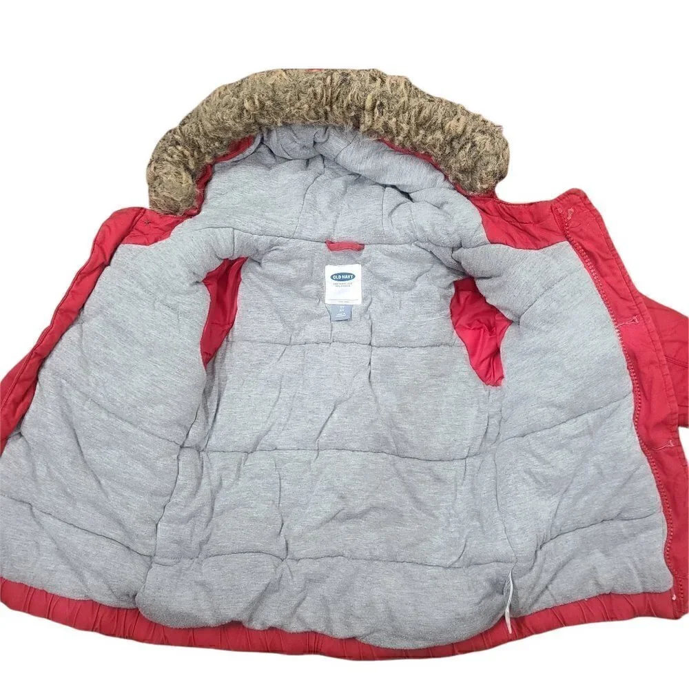 47/$25 Old Navy Unisex Red Utility Puffer With Faux Fur Hood
